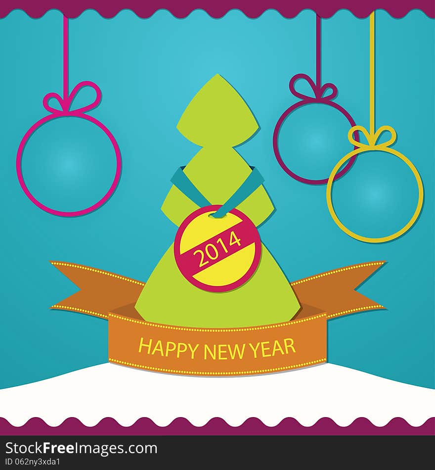 New Year Greeting Card Christmas Tree