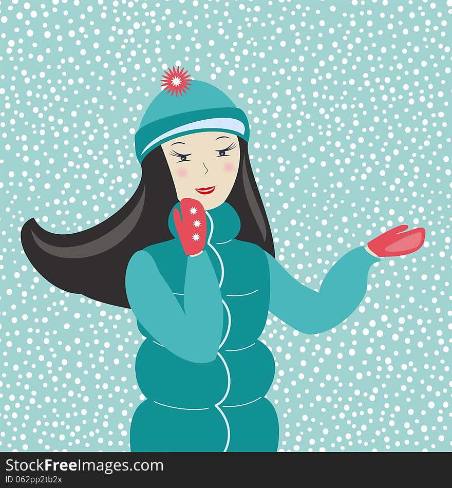 Beautiful winter girl, vector illustration