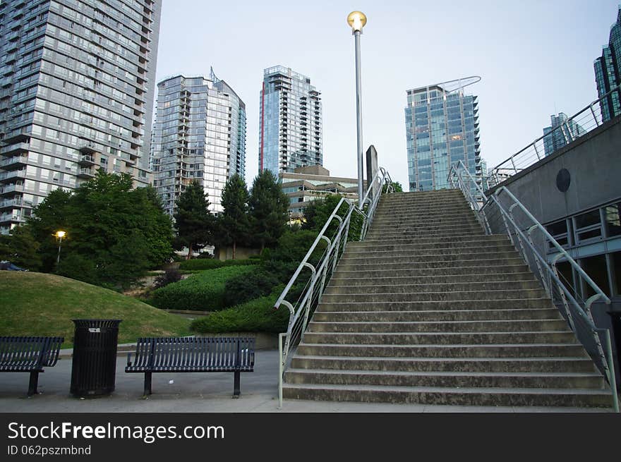 Vancouver skyline with stairs, Canada