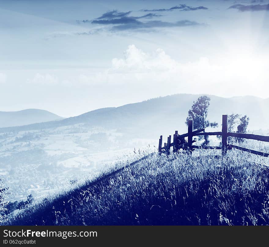 Beautiful mountains landscape and blue sky. Carpathian, Ukraine.