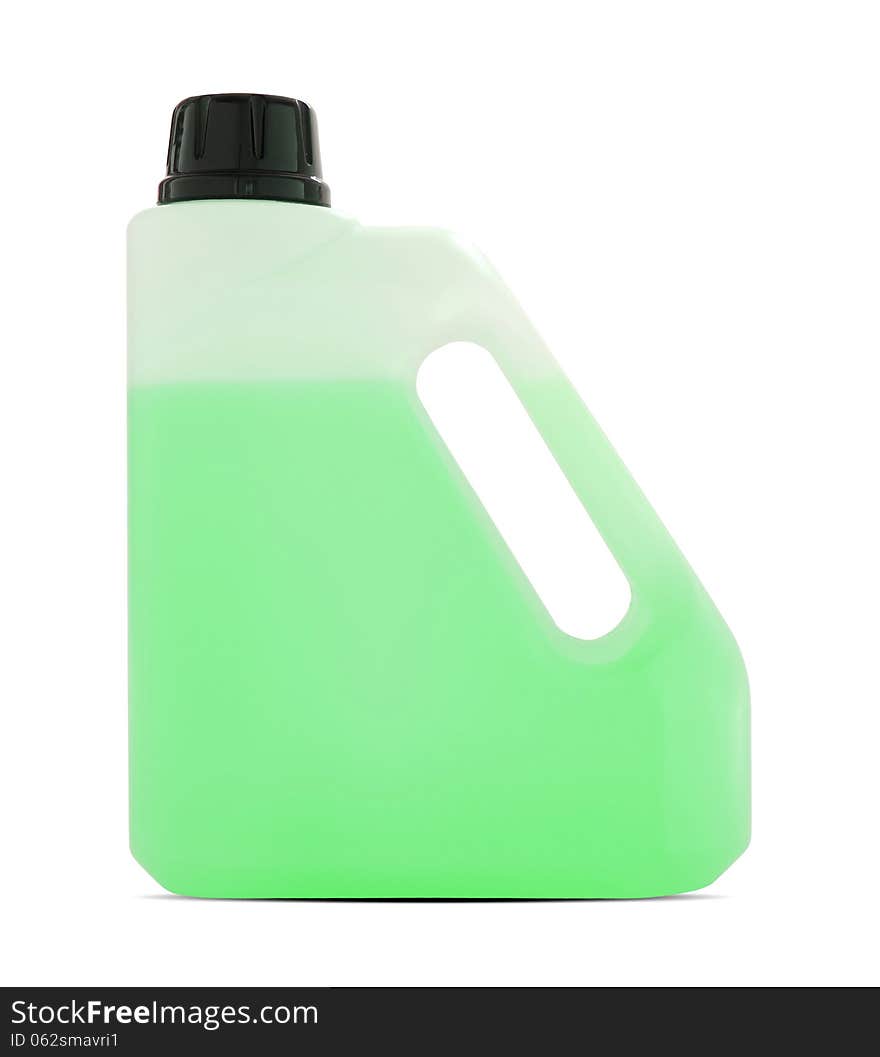 Plastic gallon container on white