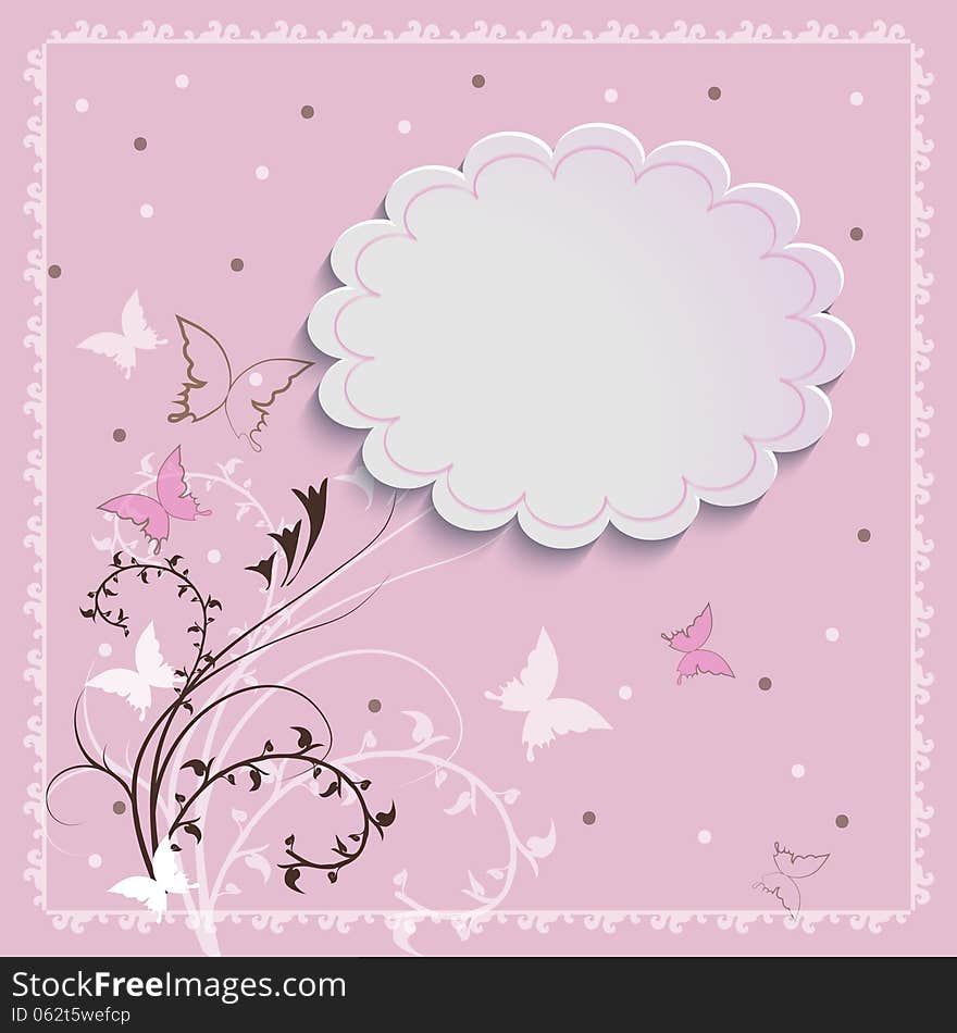 Beautiful card with a floral pattern in pink with a place for an inscription