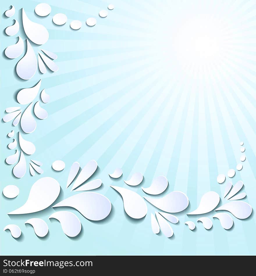 Pattern of paper stickers with the sun on a blue background