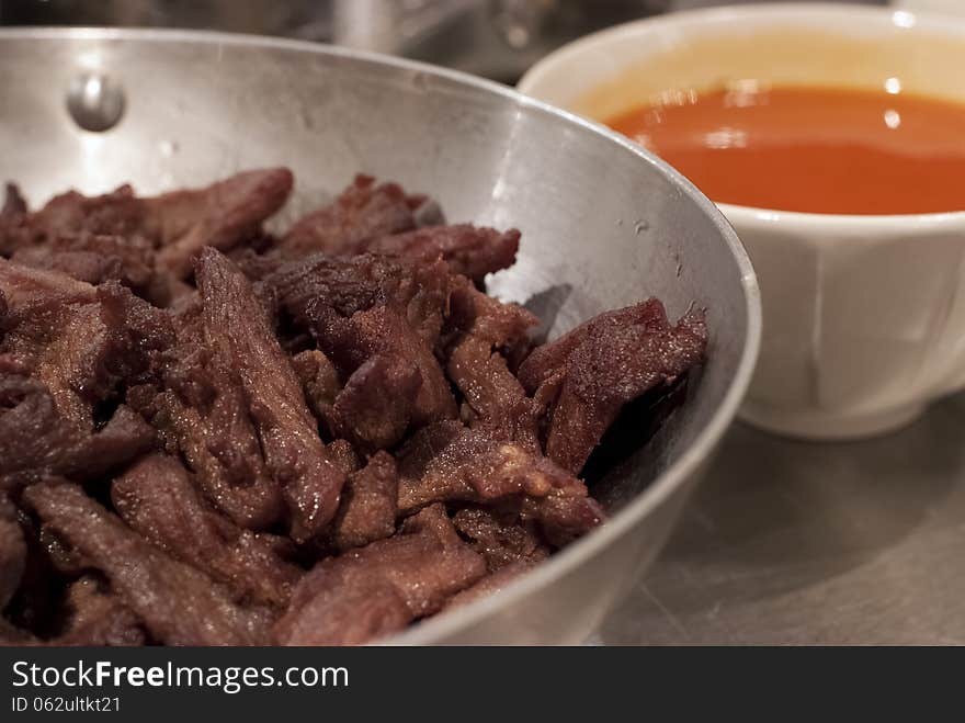 Fried minced pork ready to be served with chilli dip