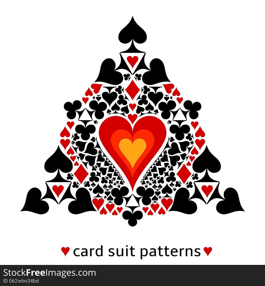 Awesome card suit pattern. Heart in the middle surrounded with all card suits. Illustration of gambling as a lifestyle. Awesome card suit pattern. Heart in the middle surrounded with all card suits. Illustration of gambling as a lifestyle.