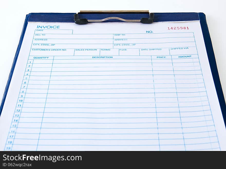 Blank invoice order form for salesmen. Blank invoice order form for salesmen