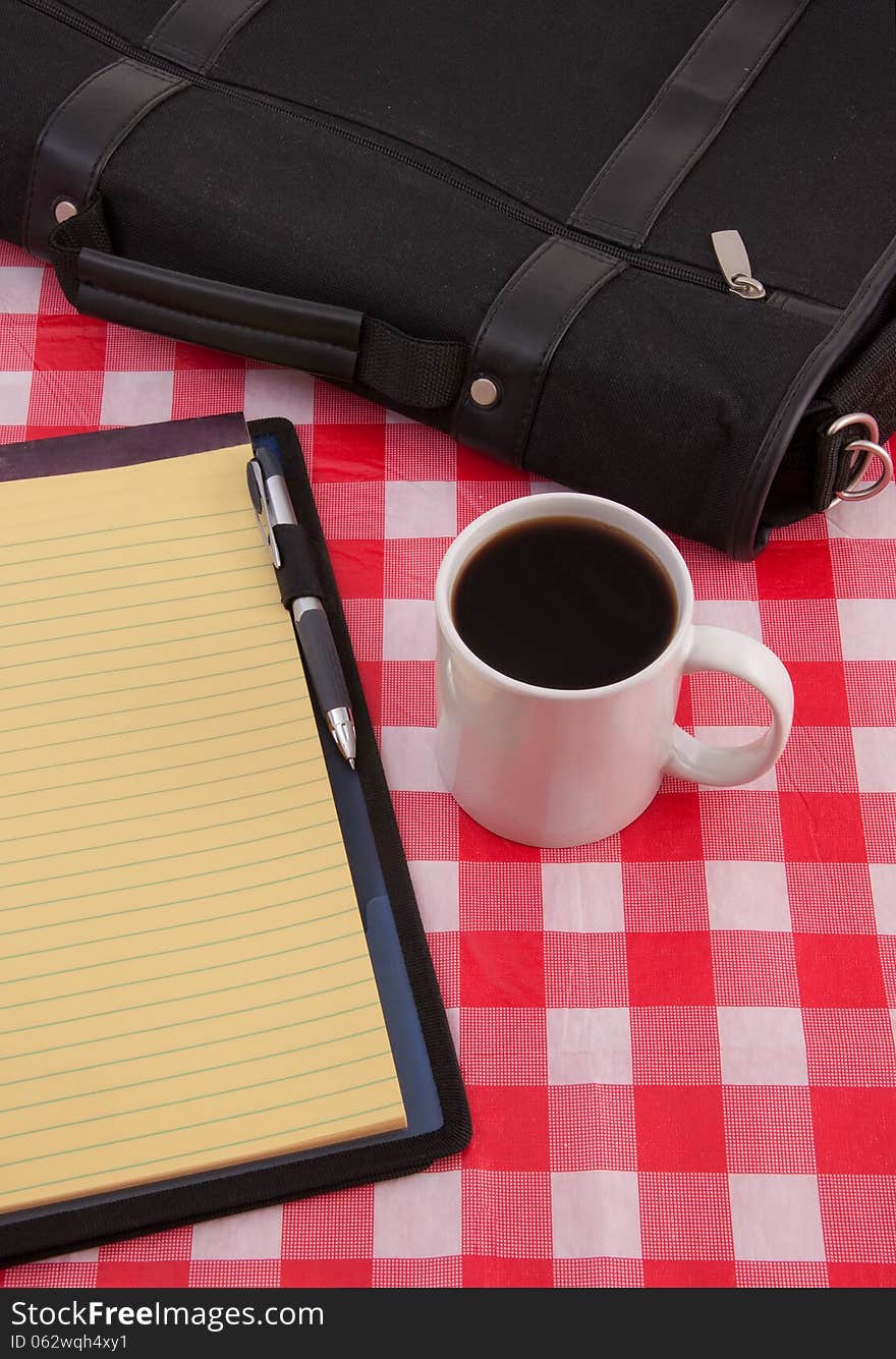 Table with coffee before off to work. Table with coffee before off to work