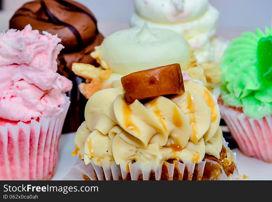 Cupcake variety with chocolate and other creams