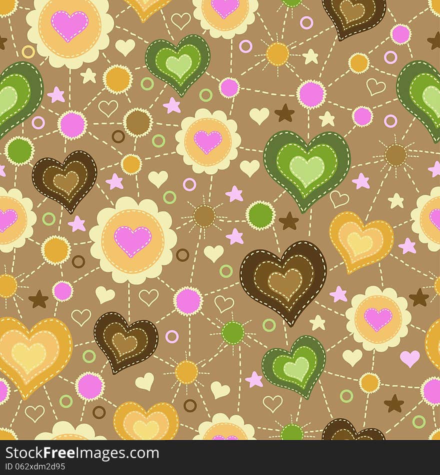 Seamless pattern with applique of hearts