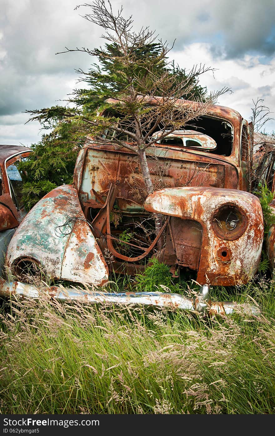 Old rusty car found in Smashpalace car yard, New Zealand