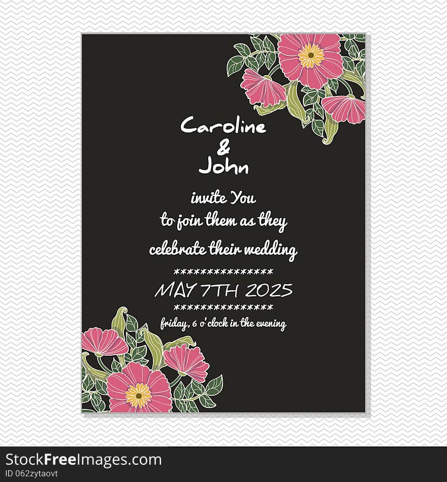 Wedding card or invitation with abstract floral background