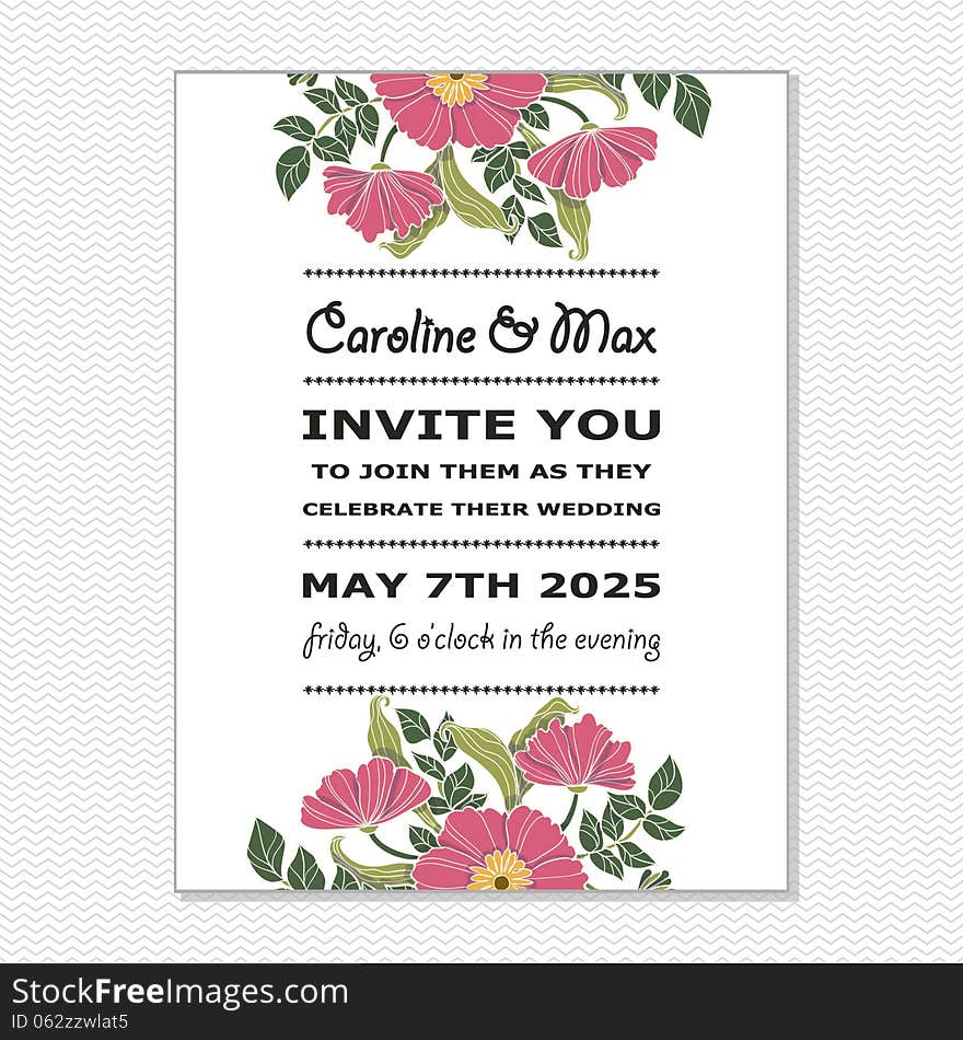 Wedding card or invitation with abstract floral background