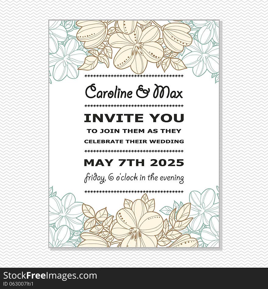 Wedding card or invitation with abstract floral background