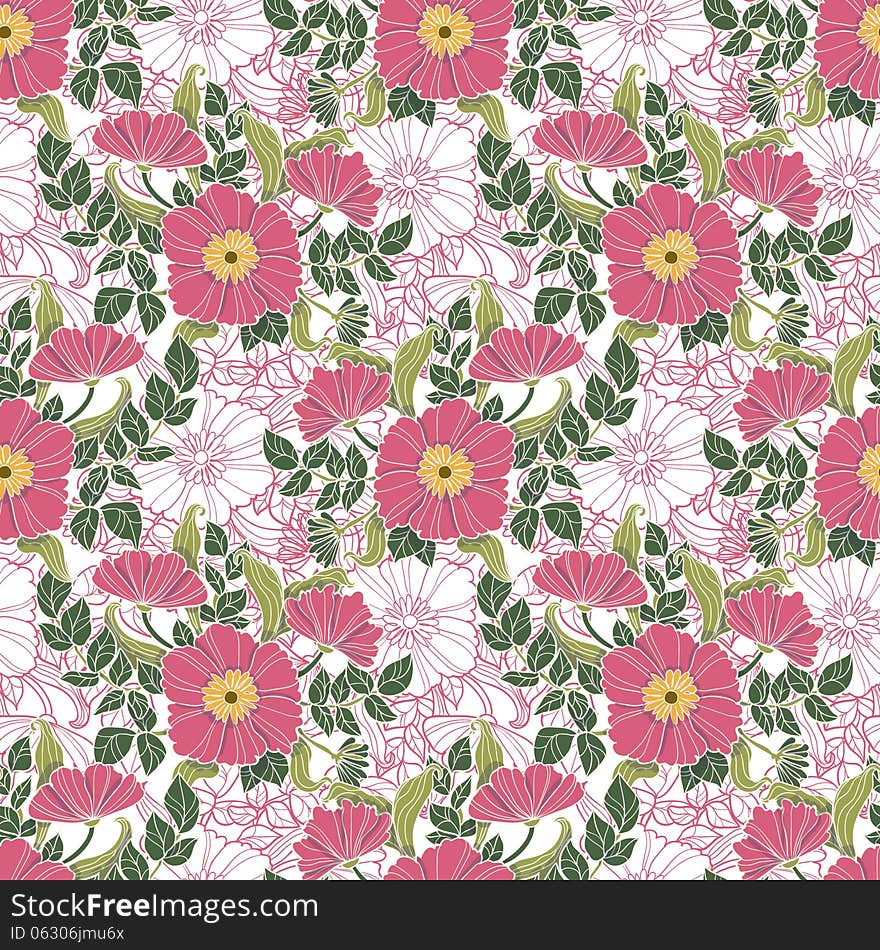 Vector seamless background with flowers. Vector seamless background with flowers