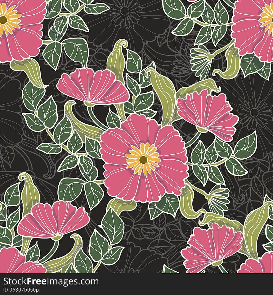 Vector seamless background with flowers. Vector seamless background with flowers