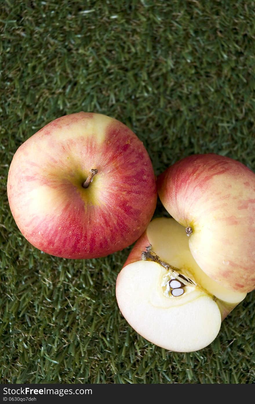 Fresh apple on grass