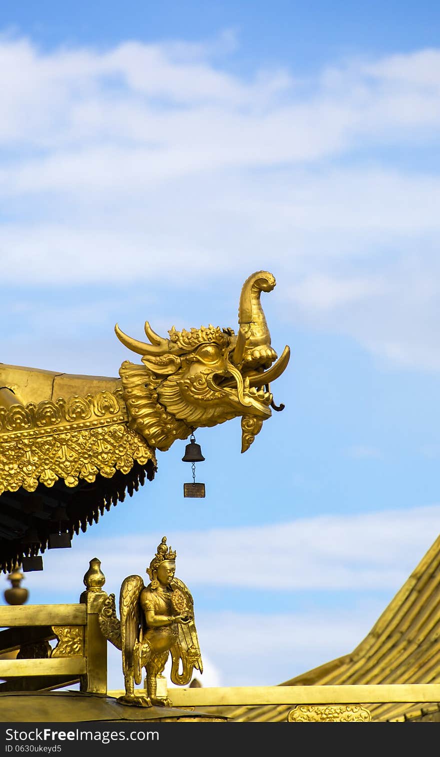 Jokhang Temple decorative gold corner. Jokhang Temple decorative gold corner