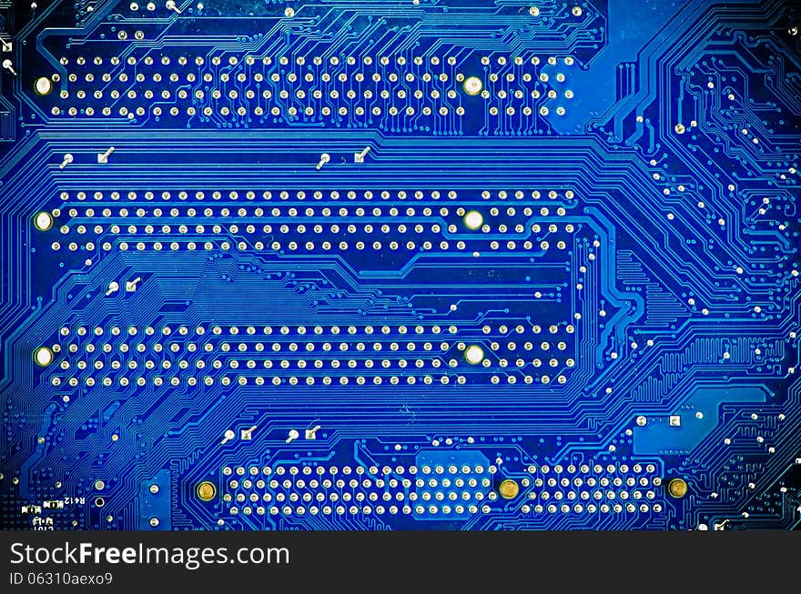 Close up blue circuit board of computer