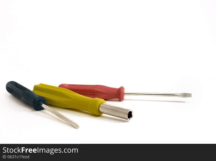 Screwdrivers of different colors and sizes. Screwdrivers of different colors and sizes