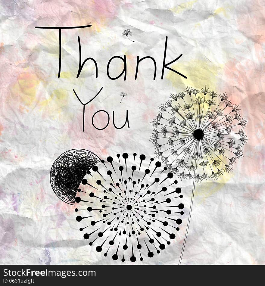 Graphics card with the words thank you on watercolor background of crumpled paper. Graphics card with the words thank you on watercolor background of crumpled paper