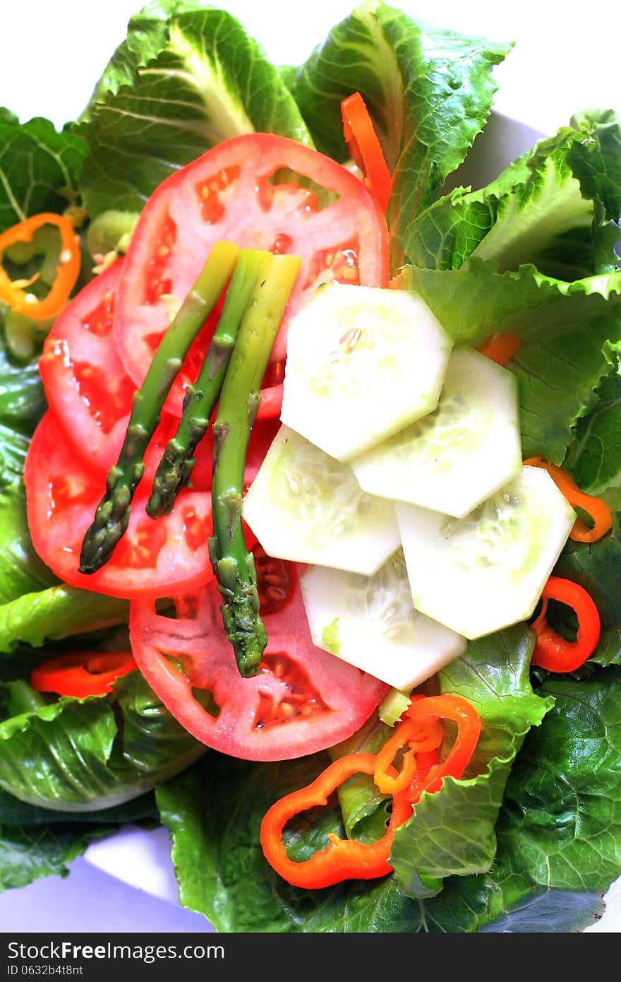 A pretty colorful appetizing salad plate of assorted raw veggies. A pretty colorful appetizing salad plate of assorted raw veggies.