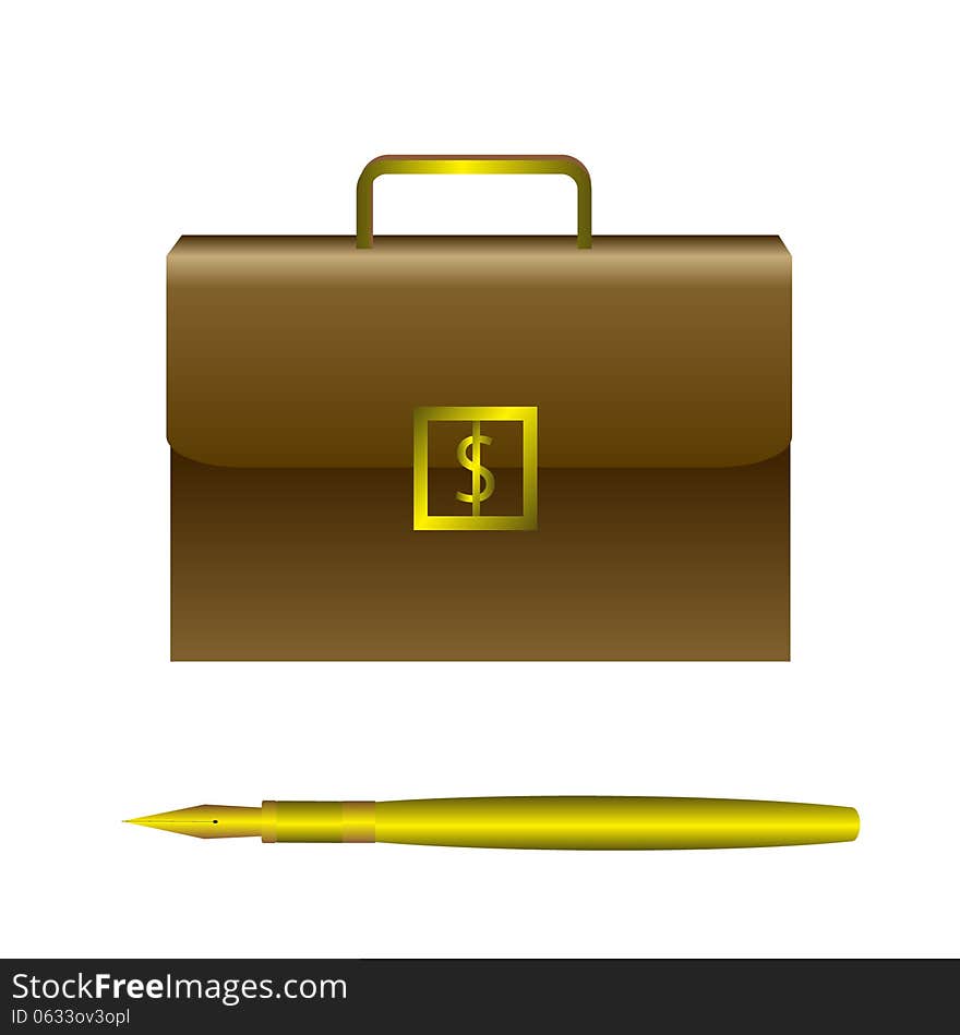 Business objects . gold pen and a brief case