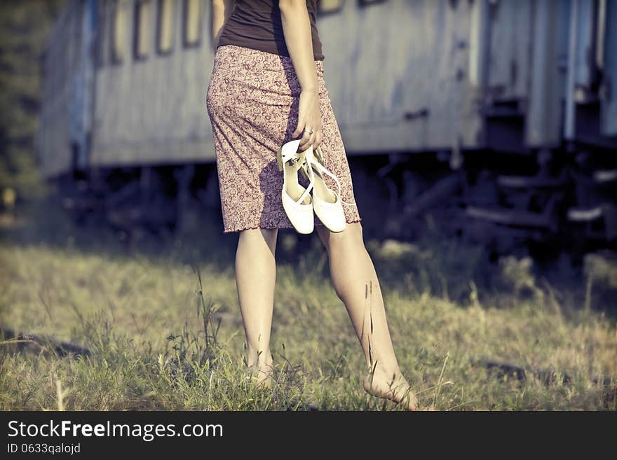 Barefoot Girl At The Railways