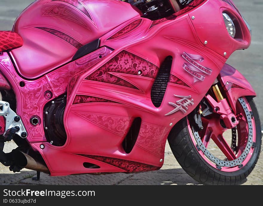 Close up of Pink Ribbon custom bike. Close up of Pink Ribbon custom bike