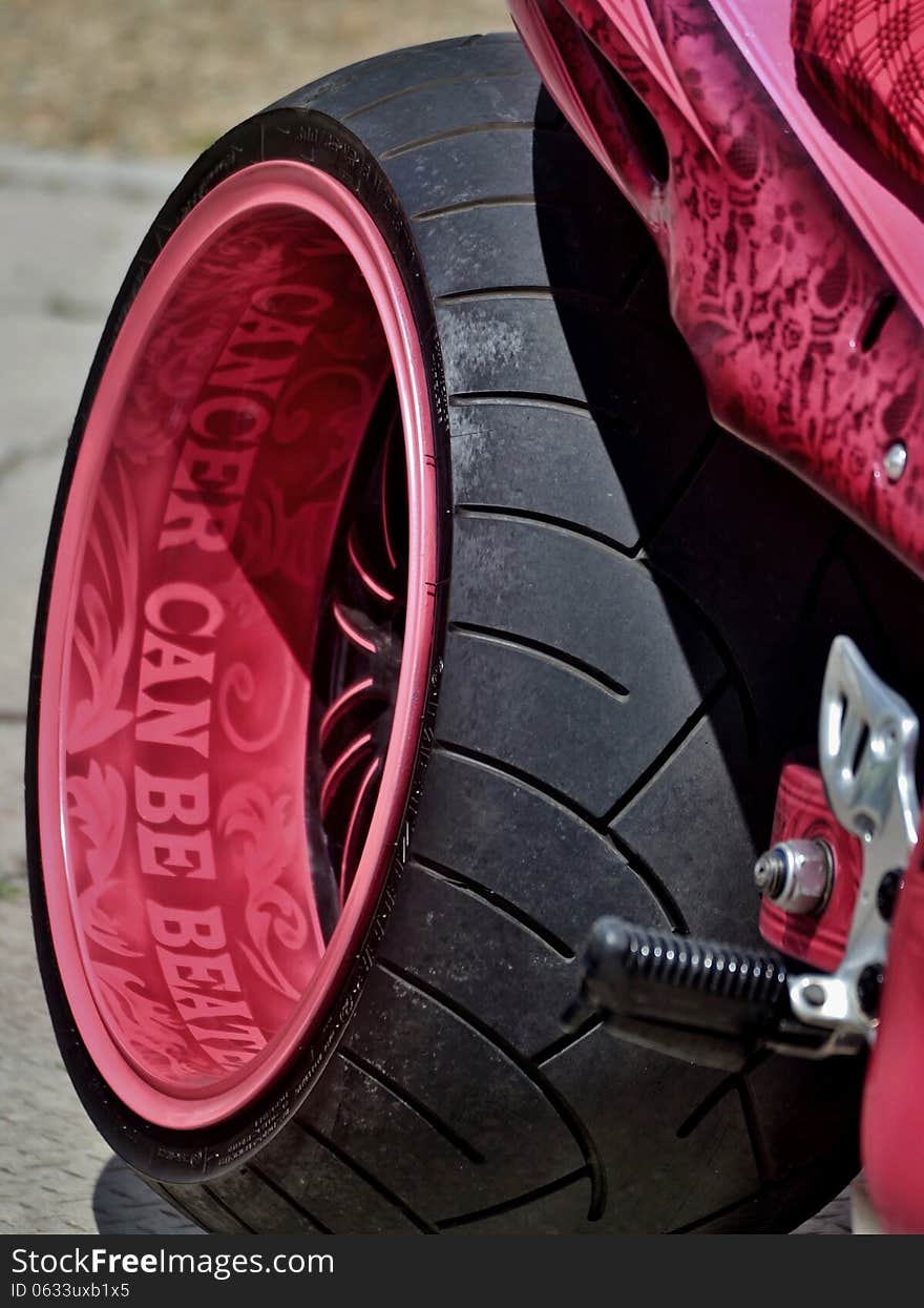 Close up of Pink Ribbon custom bike. Close up of Pink Ribbon custom bike