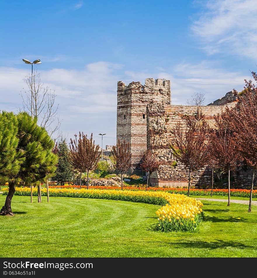 Remnants of the ancient walls of constantinople in present-day Istanbul, Turkey. Remnants of the ancient walls of constantinople in present-day Istanbul, Turkey.