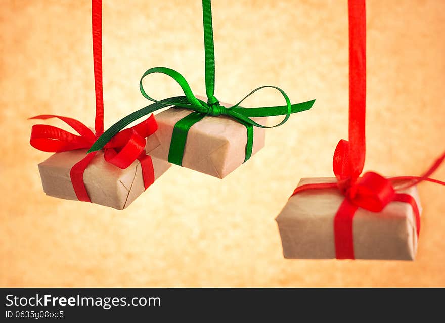 Gift boxes on old paper background