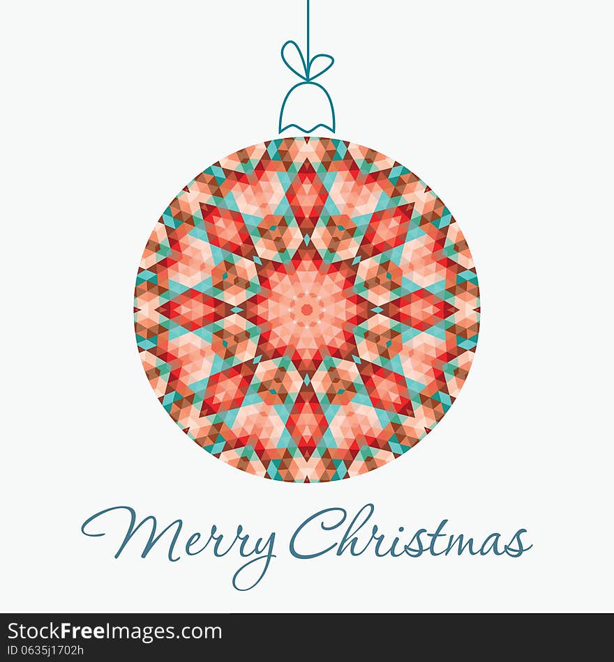 Merry Christmas Greeting Card with snowball made of triangles . Geometric shape snowball. Vector illustration. Holiday design. Winter.