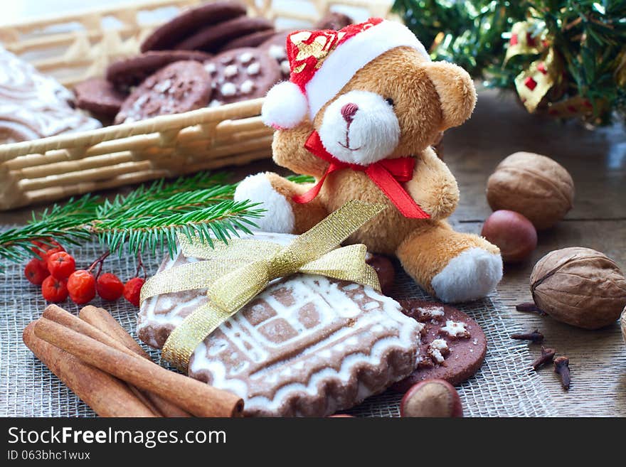 Christmas Greetings With Gingerbread And Biscuits