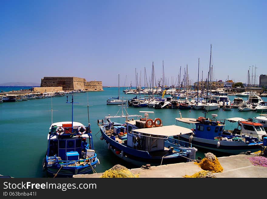 Moored boats in the Harbor, Heraklion. Moored boats in the Harbor, Heraklion