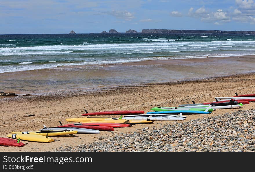 Surf Boards on a Beach in Brittany, France