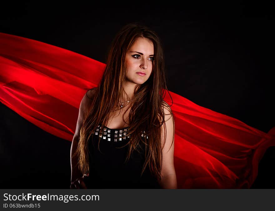 Portrait of sensual romantic beautiful girl on black background