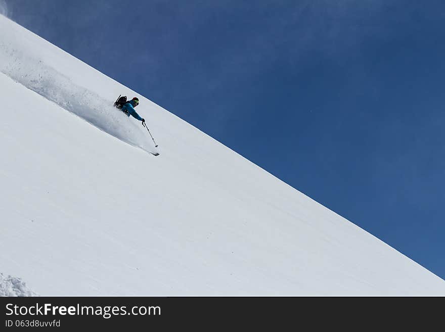 Freerider going down the mountain in Chile. Freerider going down the mountain in Chile