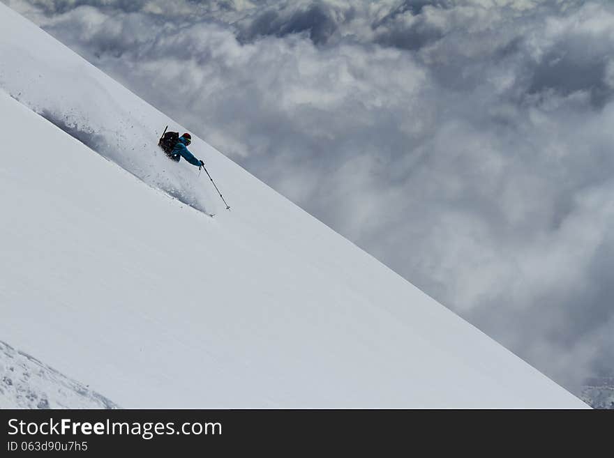 Freerider going down the mountain in Chile. Freerider going down the mountain in Chile