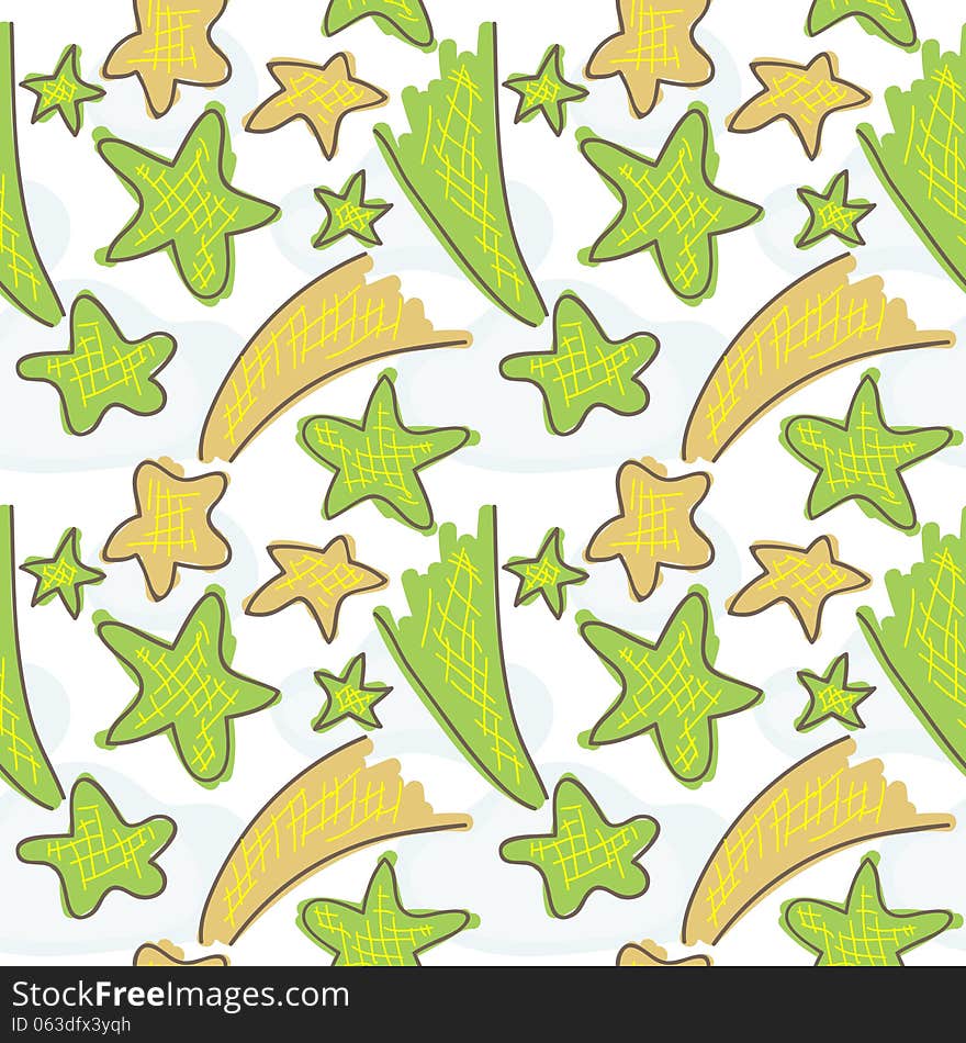 Seamless hand drawn pattern with comets and stars. Seamless hand drawn pattern with comets and stars