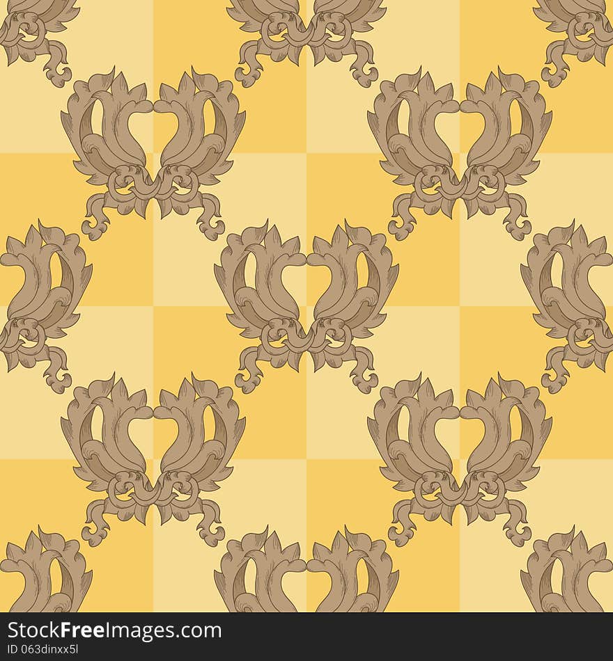 Seamless hand drawn checkered pattern with vintage elements. Seamless hand drawn checkered pattern with vintage elements