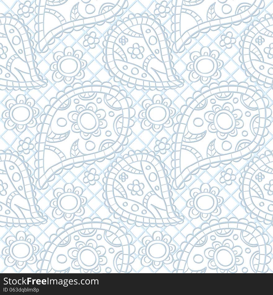 Seamless hand drawn pattern with crocheted paisley. Seamless hand drawn pattern with crocheted paisley