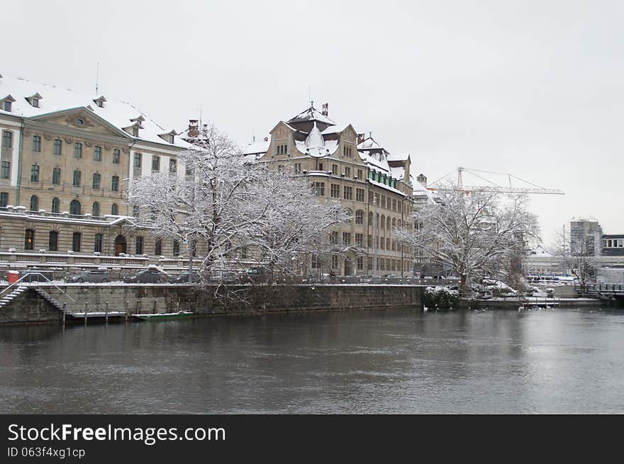 Zurich the main city of the Swisse Country, taken in a snowy winter cold. Zurich the main city of the Swisse Country, taken in a snowy winter cold