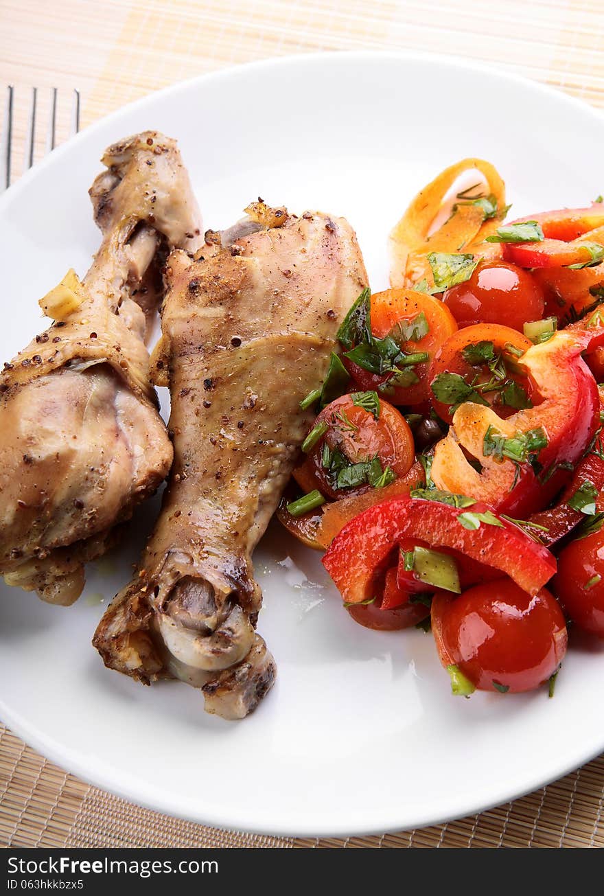 Grilled chicken legs with vegetable