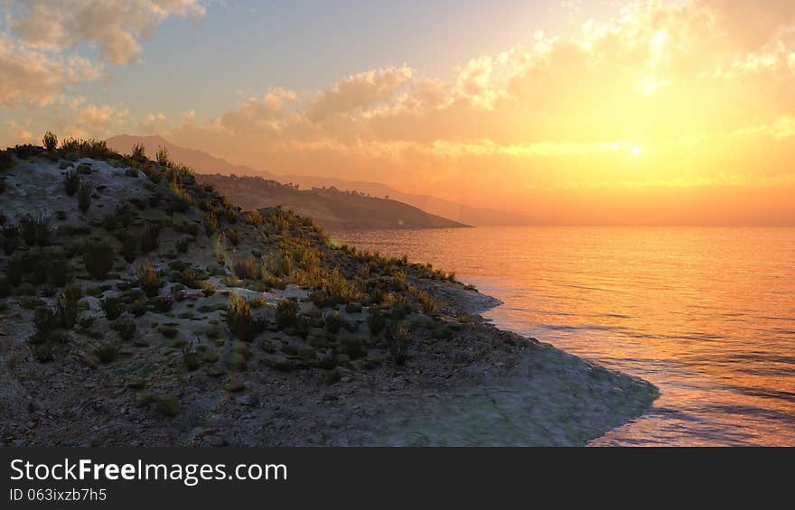 Sunrise over the sea island