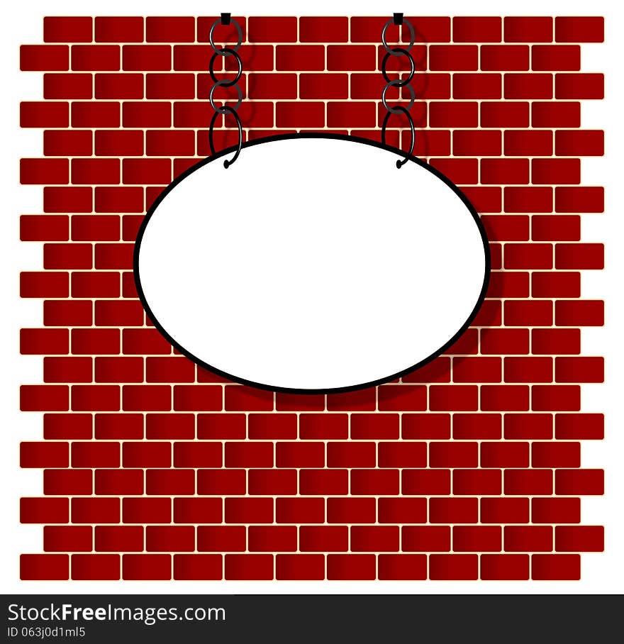 Oval white sign on bricks wall background. Oval white sign on bricks wall background