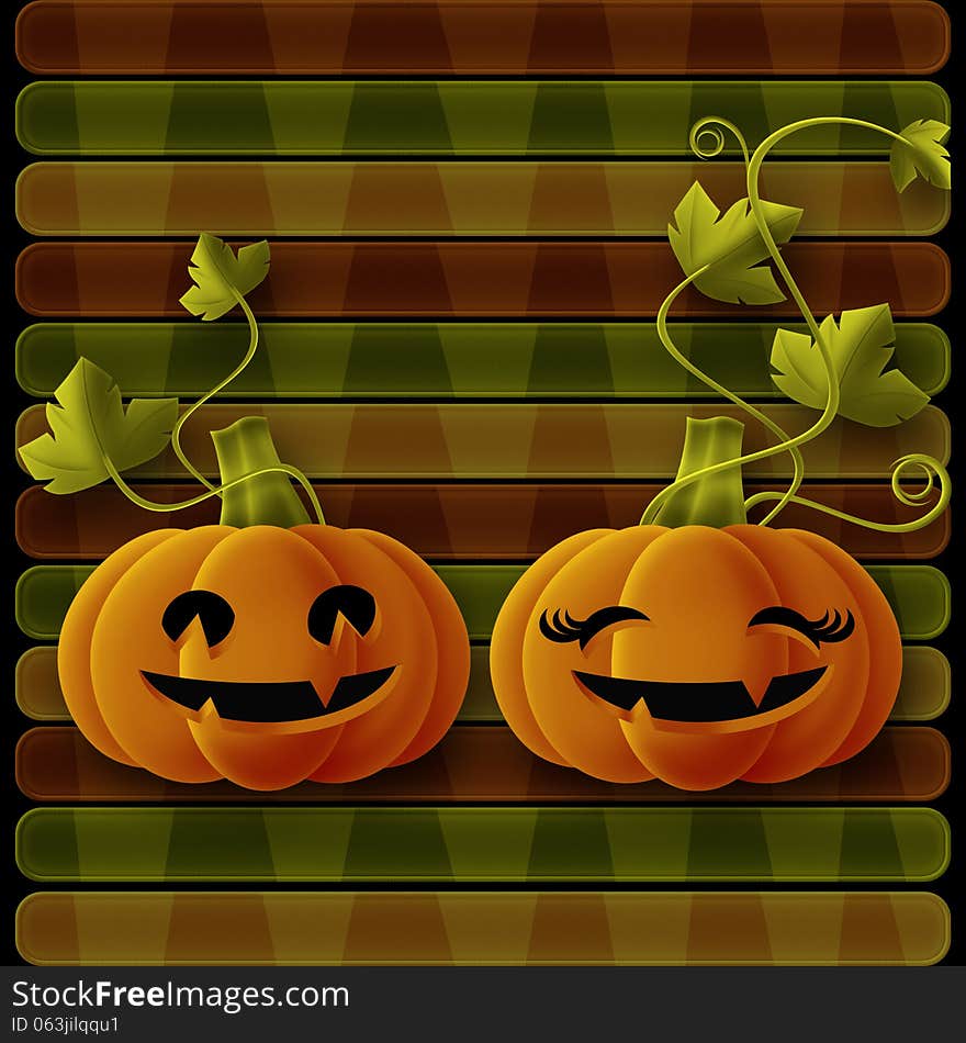 Illustration of couple halloween pumpkin smile