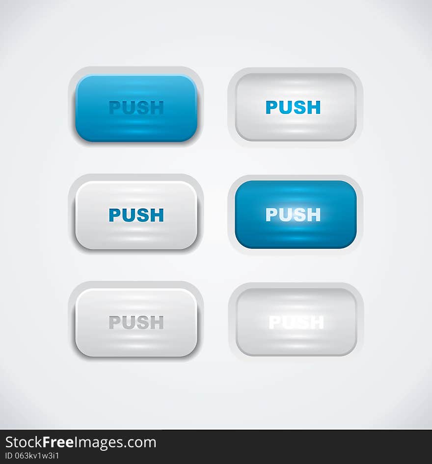 Blue and white push buttons - vector