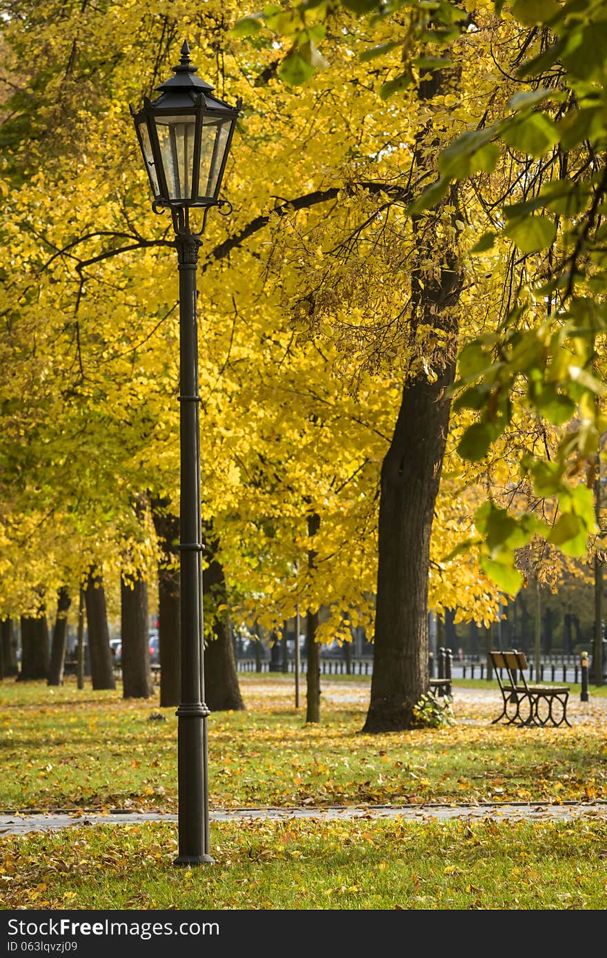 Aleje Ujazdowskie street in Warsaw, Poland during autumn time