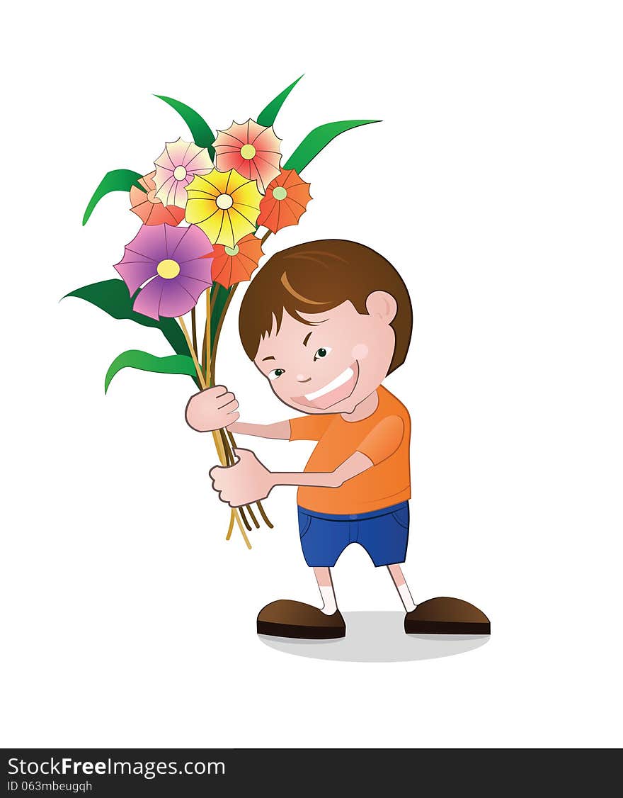 Boy holding flowers.