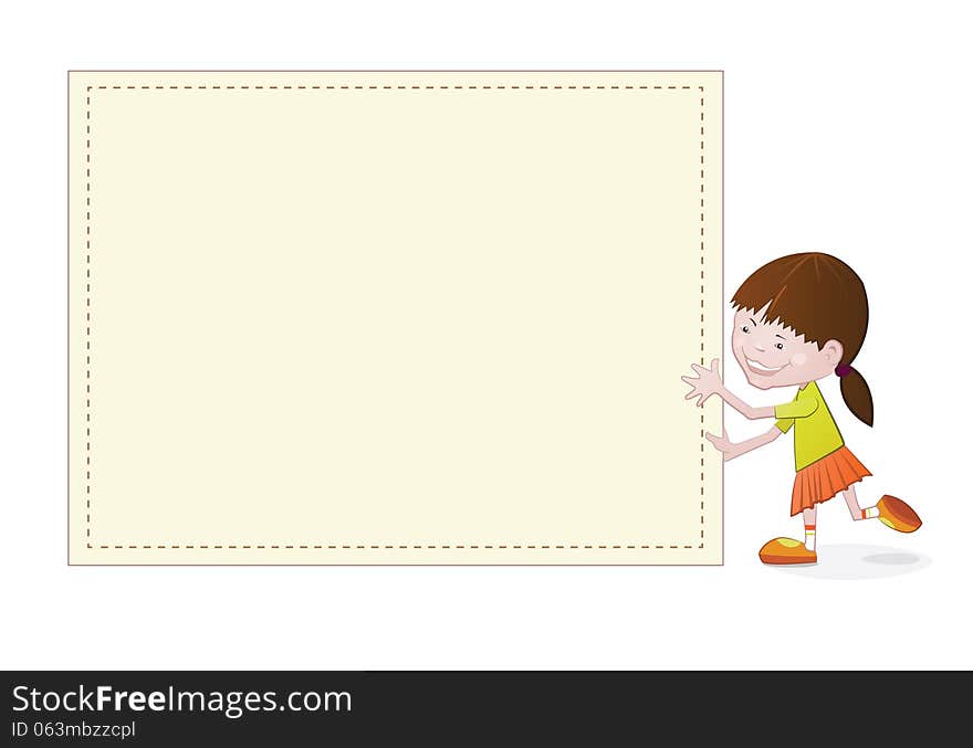 Vector cartoon girl with blank empty billboard. Vector cartoon girl with blank empty billboard